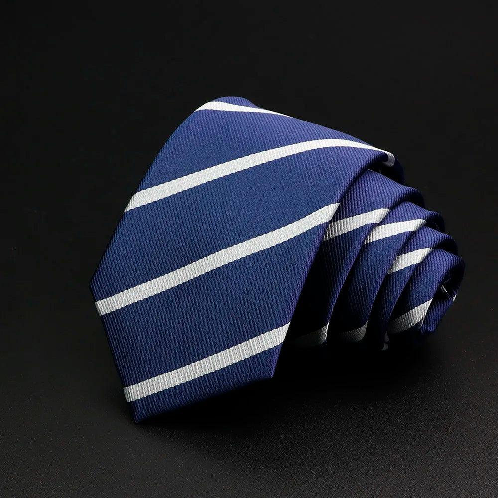 Nouvelle cravate classique à rayures pour homme, 7 cm, jacquard, rouge, bleu, vert, à porter au quotidien, accessoire pour robe de soirée, cadeau pour homme