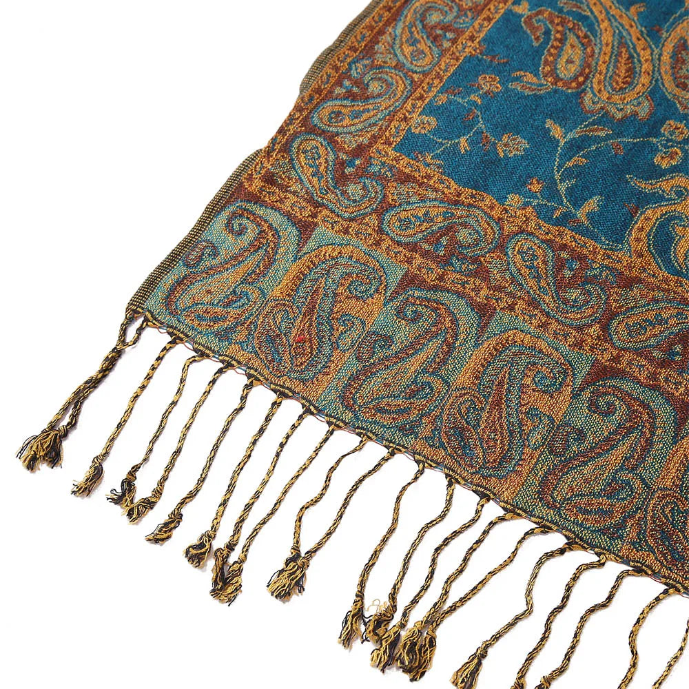 Écharpe en soie Pashmina, châle, motif cachemire, jacquard, bordures florales, 2 couches, réversible, pompons classiques, pour femme, 70 x 180 cm, 200 g
