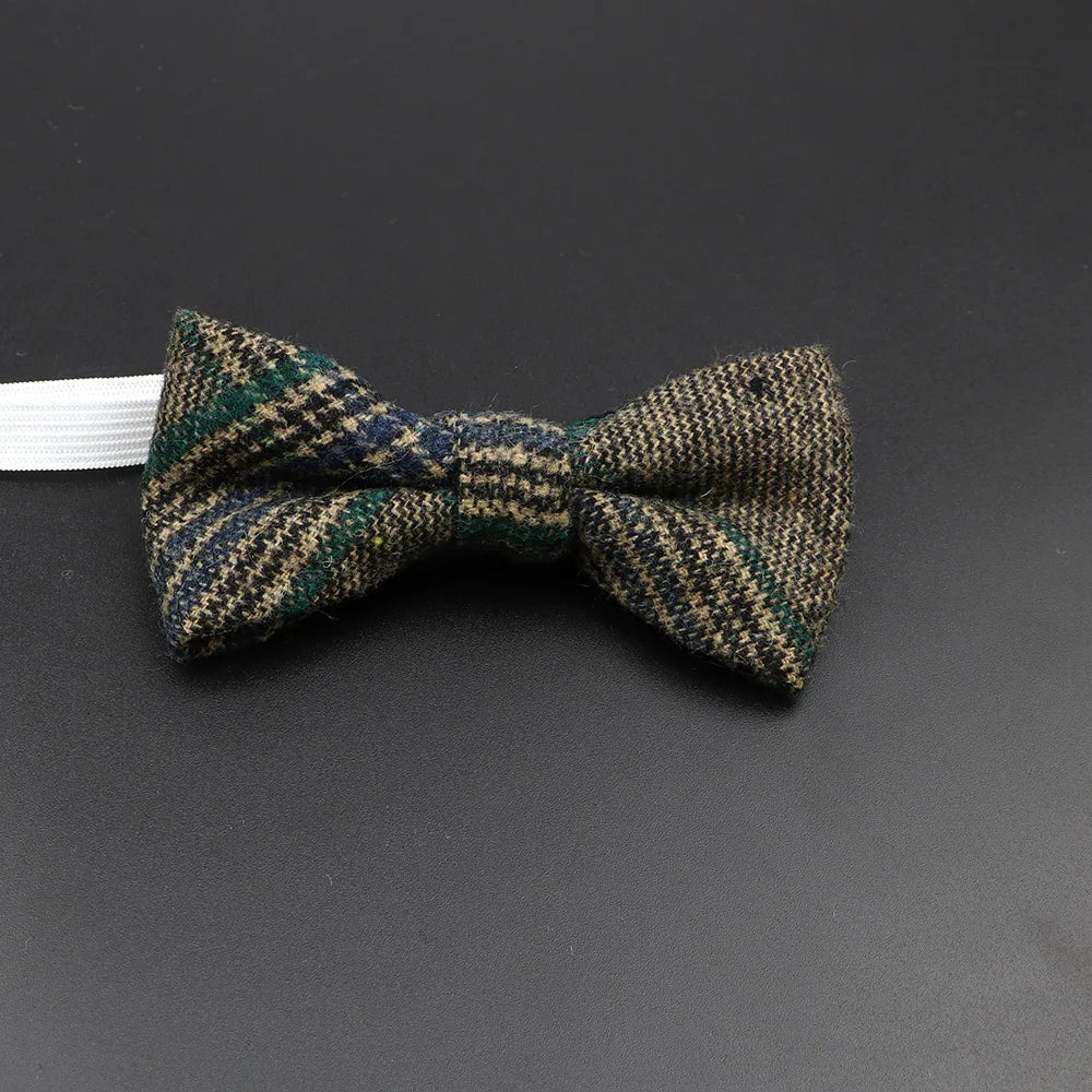 Nœud papillon en laine tissé à carreaux, style formel, marron et gris, accessoire pour homme, idéal pour une soirée de mariage ou un costume