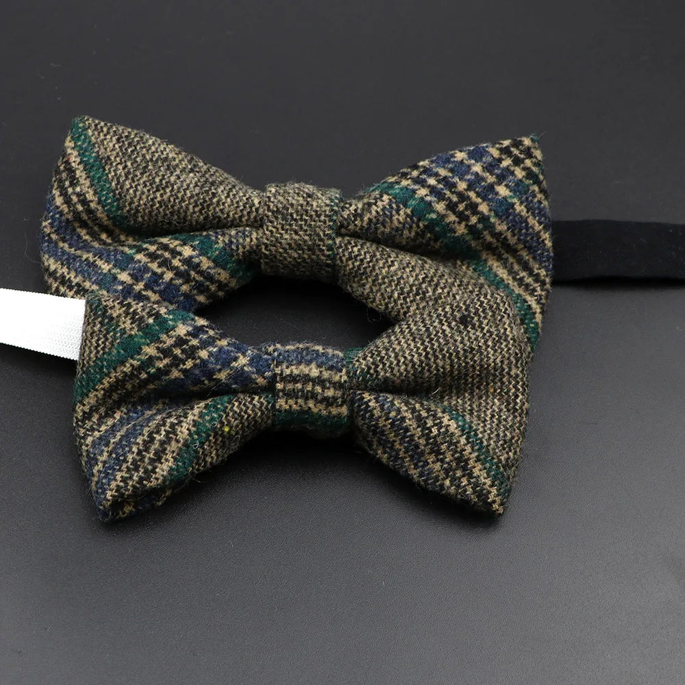 Nœud papillon en laine tissé à carreaux, style formel, marron et gris, accessoire pour homme, idéal pour une soirée de mariage ou un costume