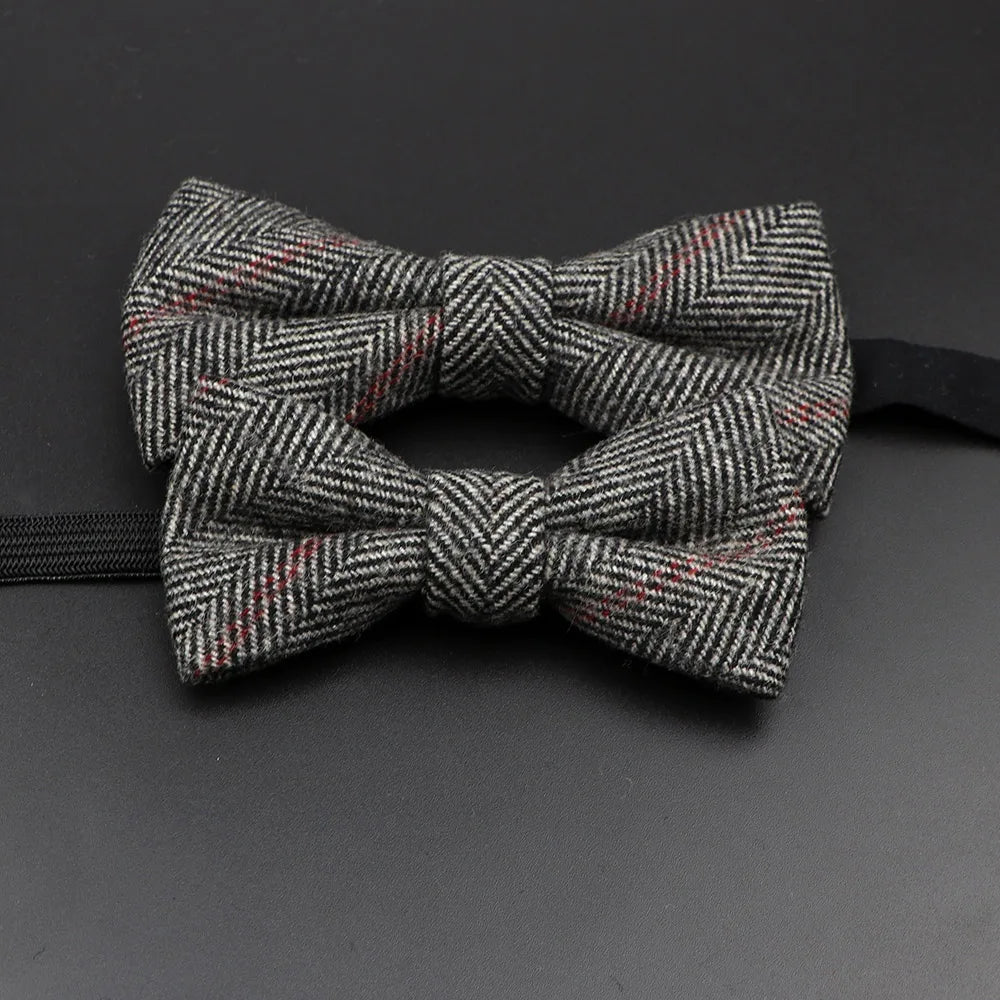 Nœud papillon en laine tissé à carreaux, style formel, marron et gris, accessoire pour homme, idéal pour une soirée de mariage ou un costume