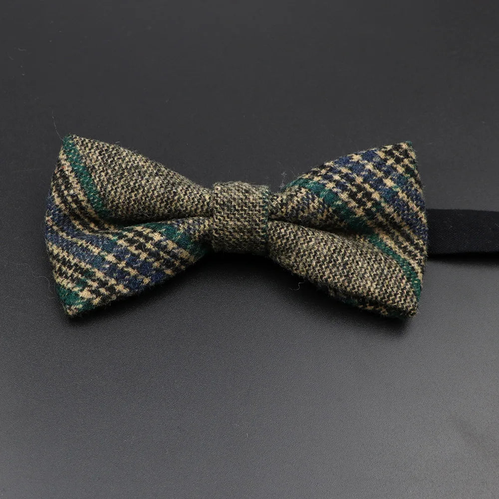 Nœud papillon en laine tissé à carreaux, style formel, marron et gris, accessoire pour homme, idéal pour une soirée de mariage ou un costume