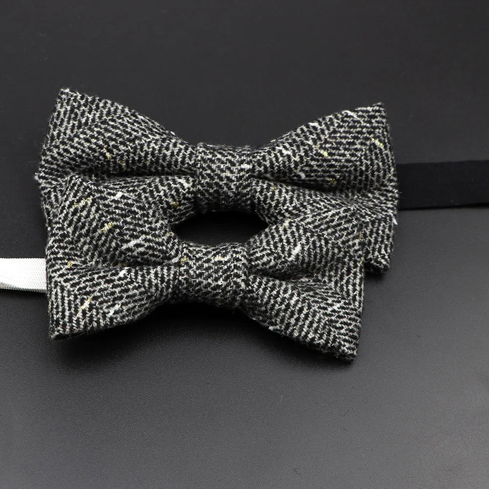 Nœud papillon en laine tissé à carreaux, style formel, marron et gris, accessoire pour homme, idéal pour une soirée de mariage ou un costume
