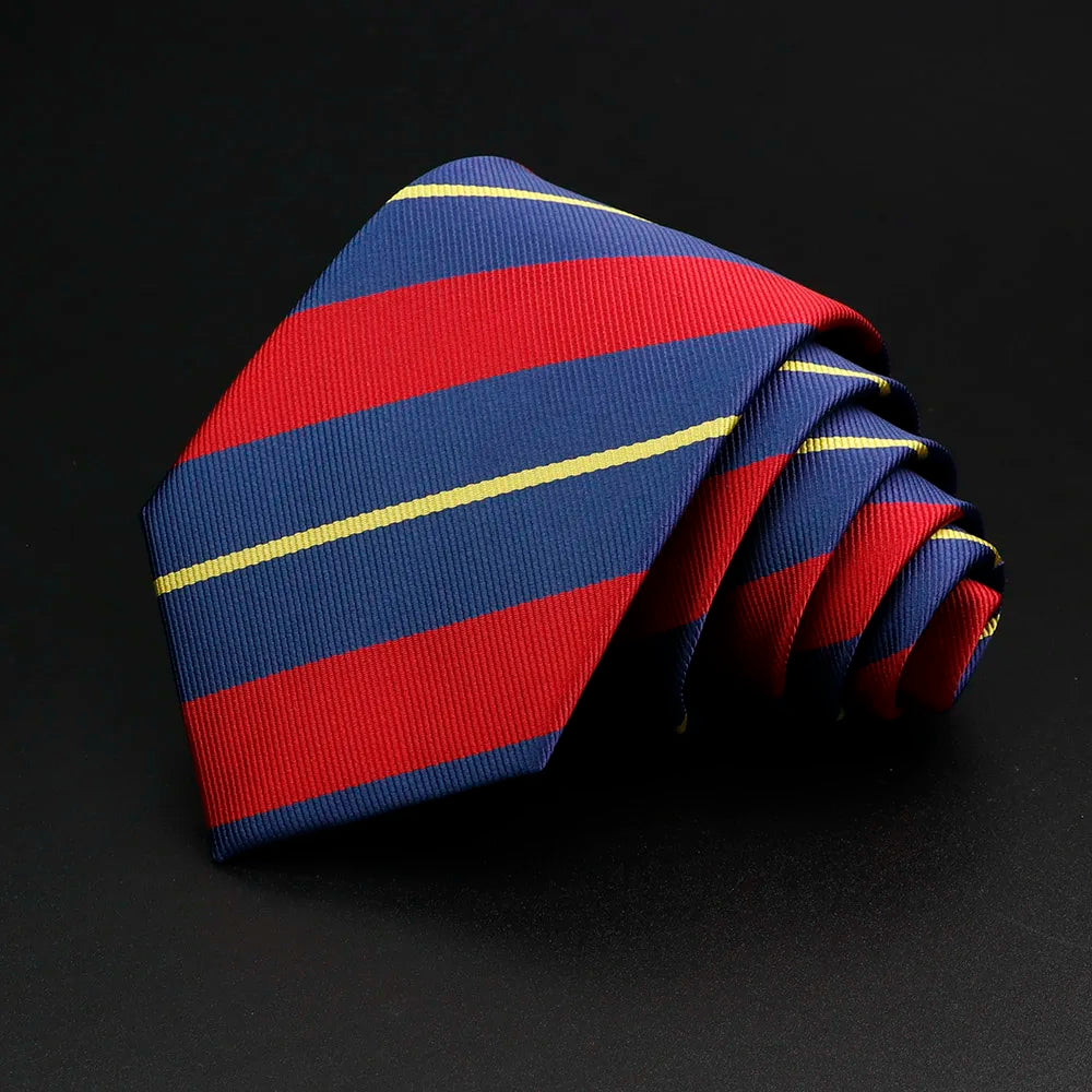 Nouvelle cravate classique à rayures pour homme, 7 cm, jacquard, rouge, bleu, vert, à porter au quotidien, accessoire pour robe de soirée, cadeau pour homme