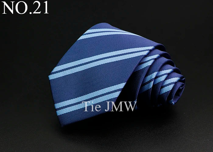 Nouvelle cravate classique à rayures pour homme, 7 cm, jacquard, rouge, bleu, vert, à porter au quotidien, accessoire pour robe de soirée, cadeau pour homme