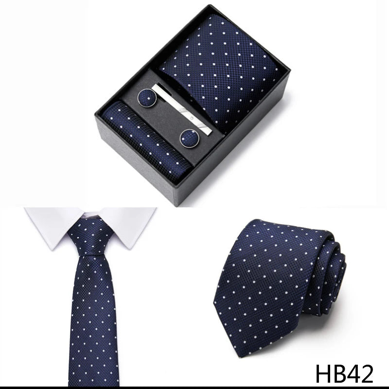 2023 New Style Wedding Gift Tie Pocket Squares Set Necktie Box Men Solid Black Suit Accessories Fit Wedding