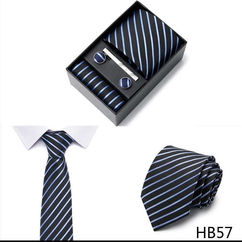 2023 New Style Wedding Gift Tie Pocket Squares Set Necktie Box Men Solid Black Suit Accessories Fit Wedding