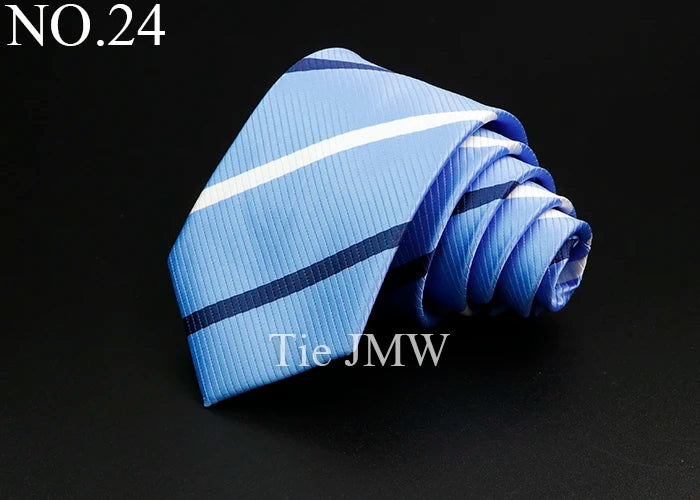Nouvelle cravate classique à rayures pour homme, 7 cm, jacquard, rouge, bleu, vert, à porter au quotidien, accessoire pour robe de soirée, cadeau pour homme