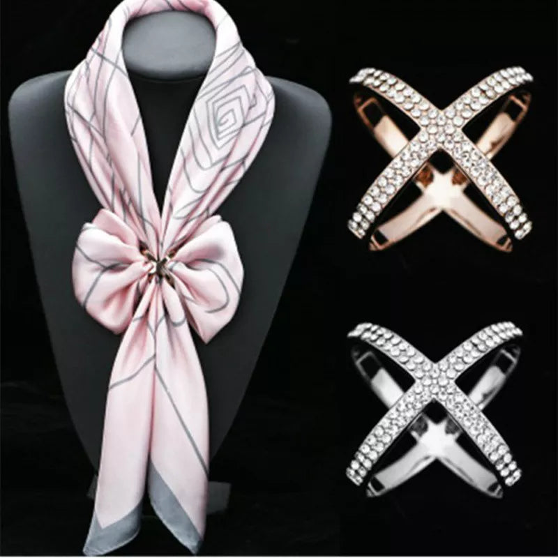 Broches croisées en forme de X, boucles d'écharpe en cristal pour femmes, écharpes creuses, boucle, bijoux, accessoires vestimentaires