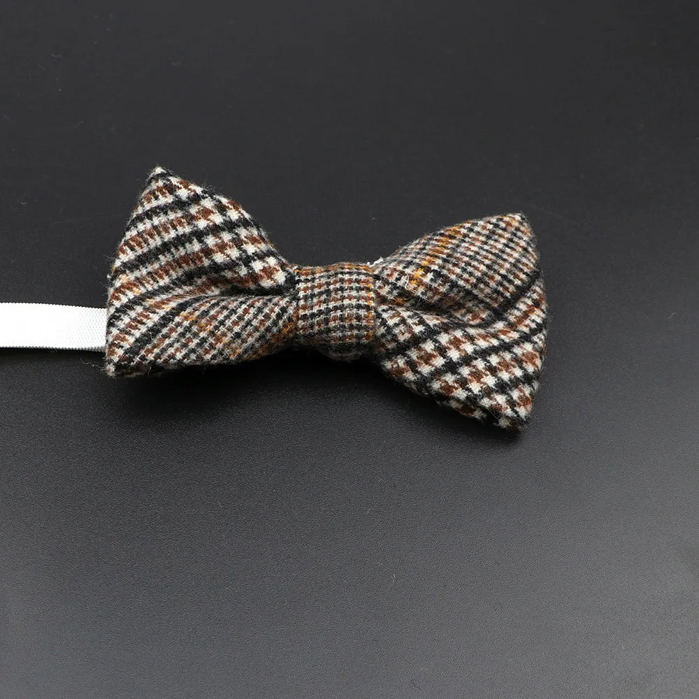 Nœud papillon en laine tissé à carreaux, style formel, marron et gris, accessoire pour homme, idéal pour une soirée de mariage ou un costume