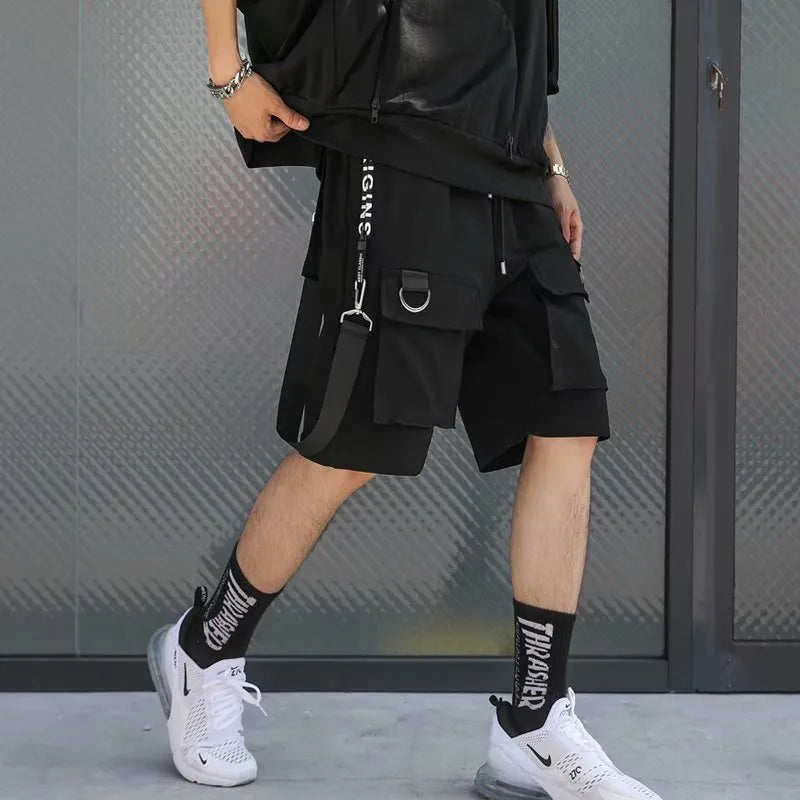 Sommer Herren Shorts Techwear Japanische Harajuku Mode Hip Hop Punk Streetwear Cargo-Shorts für männliche Jogger Bänder Baggy Kleidung