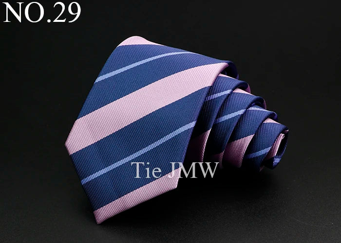 Nouvelle cravate classique à rayures pour homme, 7 cm, jacquard, rouge, bleu, vert, à porter au quotidien, accessoire pour robe de soirée, cadeau pour homme