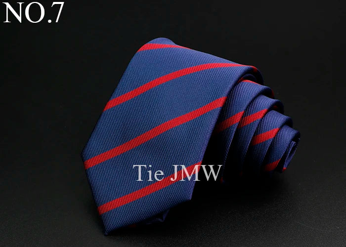 Nouvelle cravate classique à rayures pour homme, 7 cm, jacquard, rouge, bleu, vert, à porter au quotidien, accessoire pour robe de soirée, cadeau pour homme