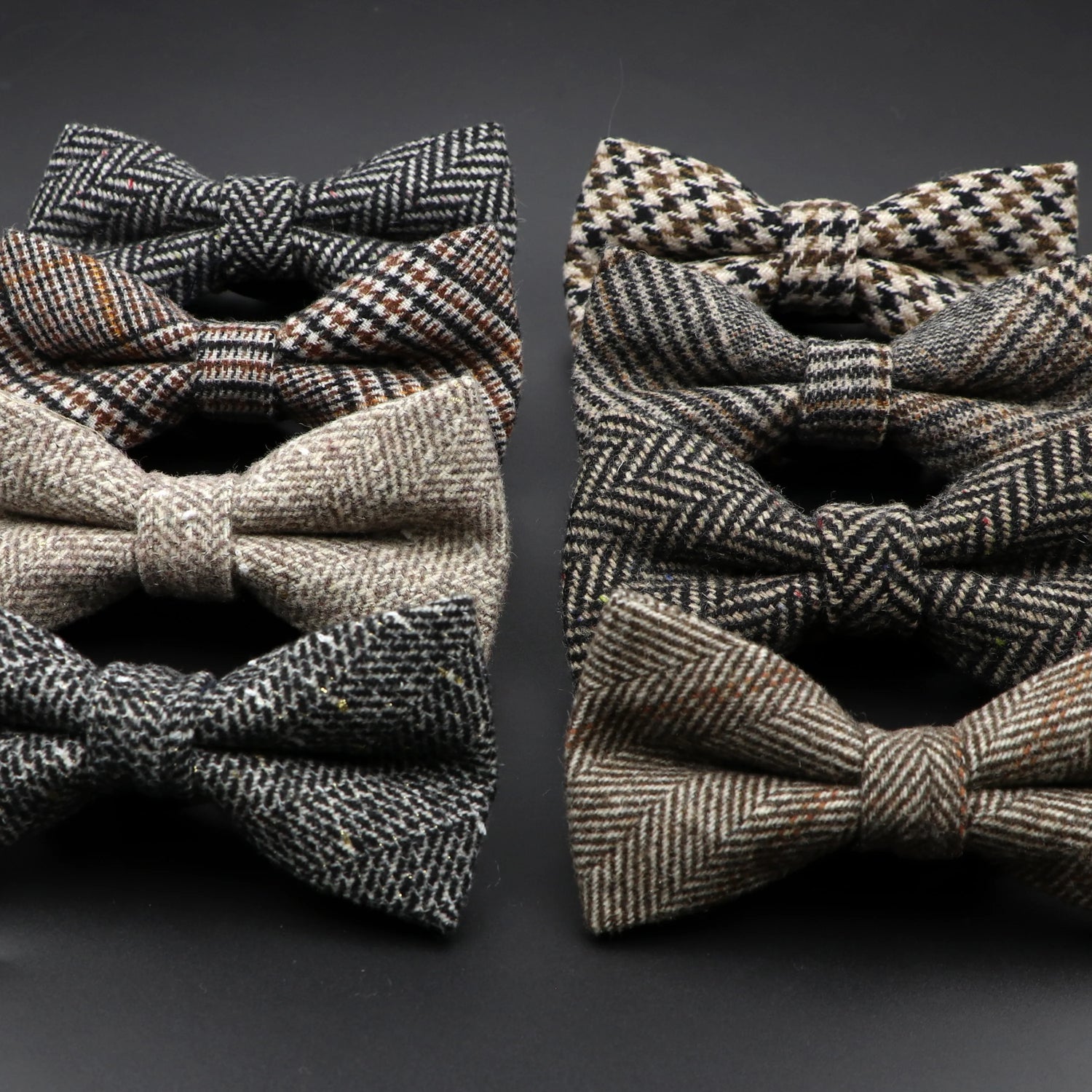Nœud papillon en laine tissé à carreaux, style formel, marron et gris, accessoire pour homme, idéal pour une soirée de mariage ou un costume