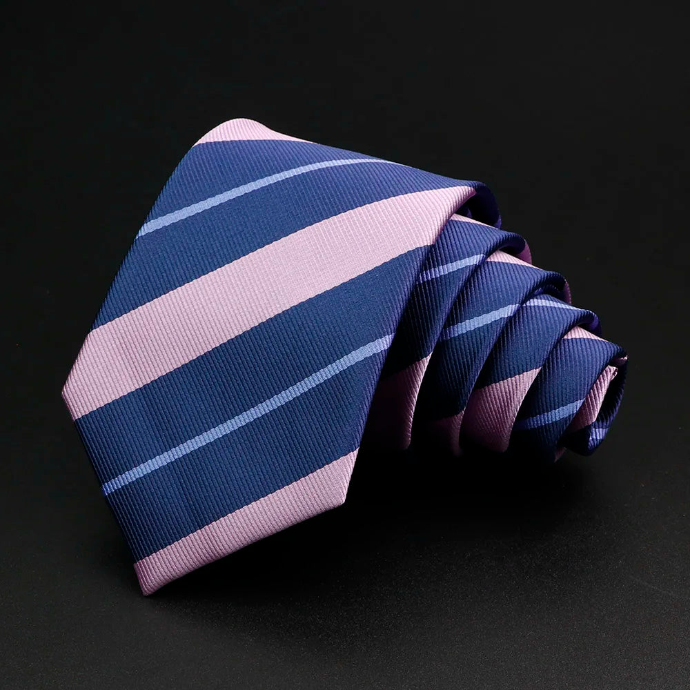 Nouvelle cravate classique à rayures pour homme, 7 cm, jacquard, rouge, bleu, vert, à porter au quotidien, accessoire pour robe de soirée, cadeau pour homme