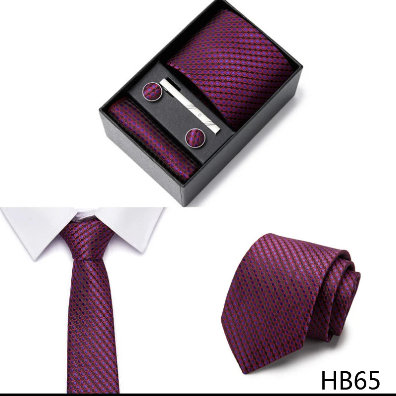 2023 New Style Wedding Gift Tie Pocket Squares Set Necktie Box Men Solid Black Suit Accessories Fit Wedding