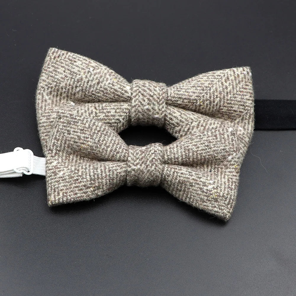 Nœud papillon en laine tissé à carreaux, style formel, marron et gris, accessoire pour homme, idéal pour une soirée de mariage ou un costume