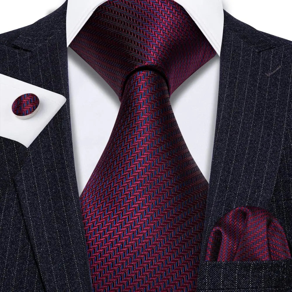 Corbata de boda de seda roja con rayas de tejido jacquard para hombre, juego de corbata, pañuelo y gemelos, Barry.Wang, diseñador de moda FA-5028