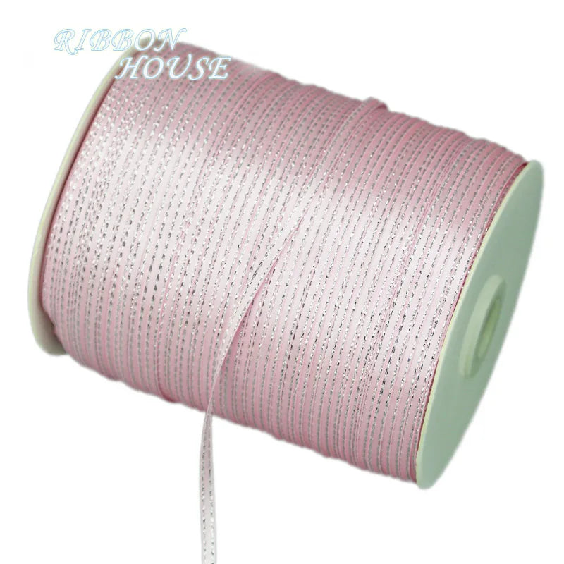 (40 mètres/lot) 1/8'' (3mm) Rubans de satin à bord argenté Ruban d'emballage cadeau en gros