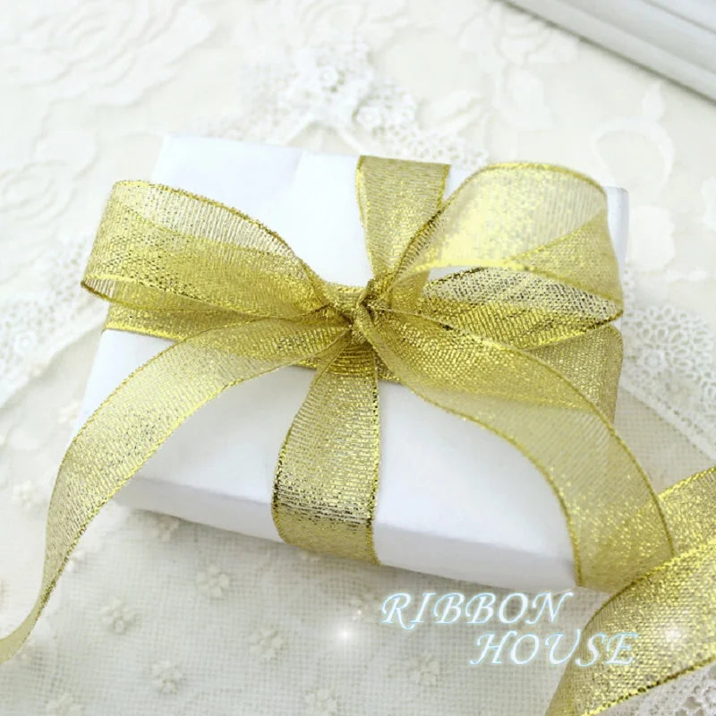 (25 mètres/rouleau) Ruban d'emballage cadeau or et argent rubans brillants de mariage de haute qualité