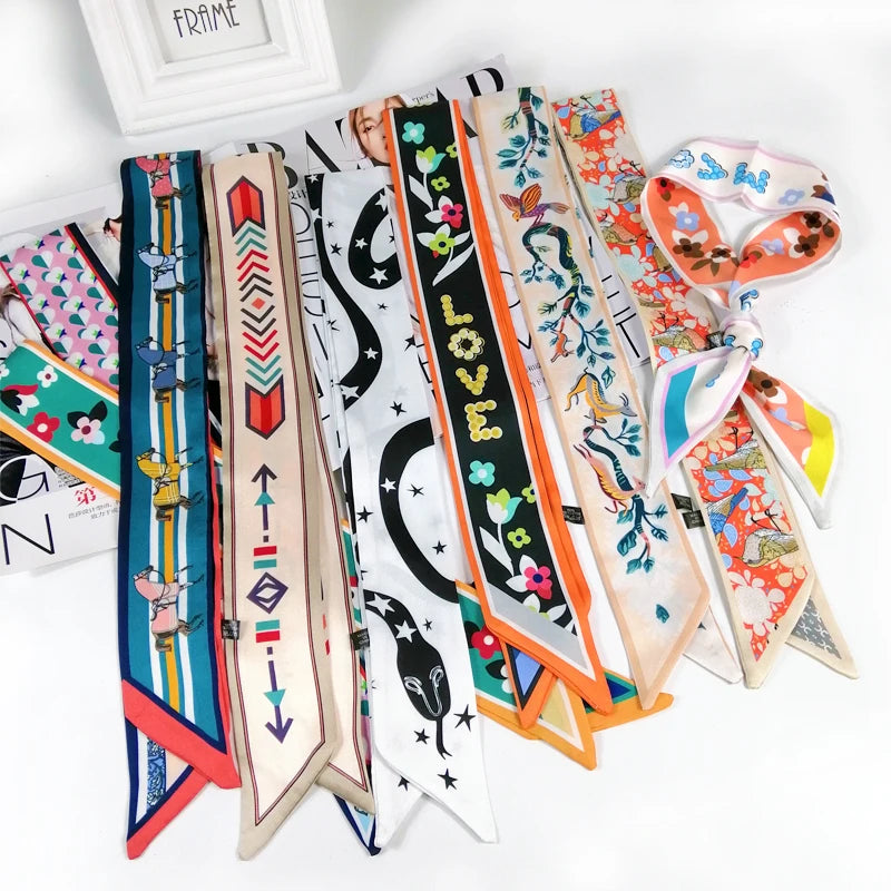 2019 wunderschöner Druck Luxus Taschengurt Schal Damen Seidenschal Mode Kopftuch Kopfbedeckung Lange Schals Taschenzubehör Band