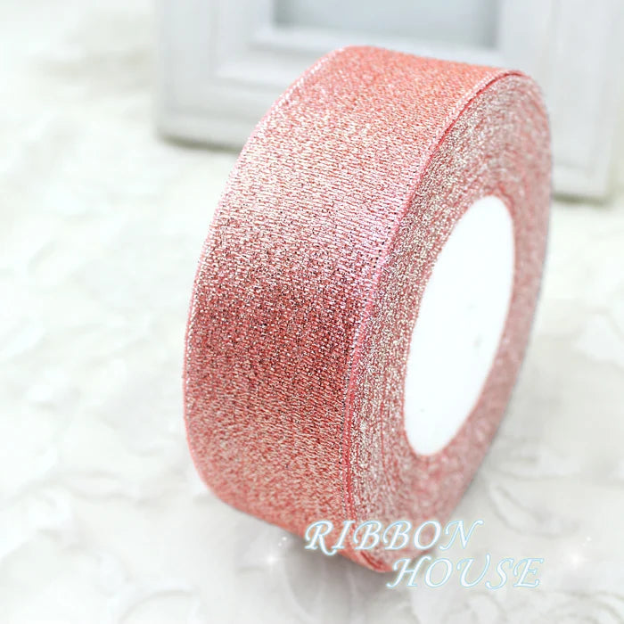 (25 yards/roll) Pink Meat Metallic Glitter Ribbon Colorful gift package ribbons wholesale