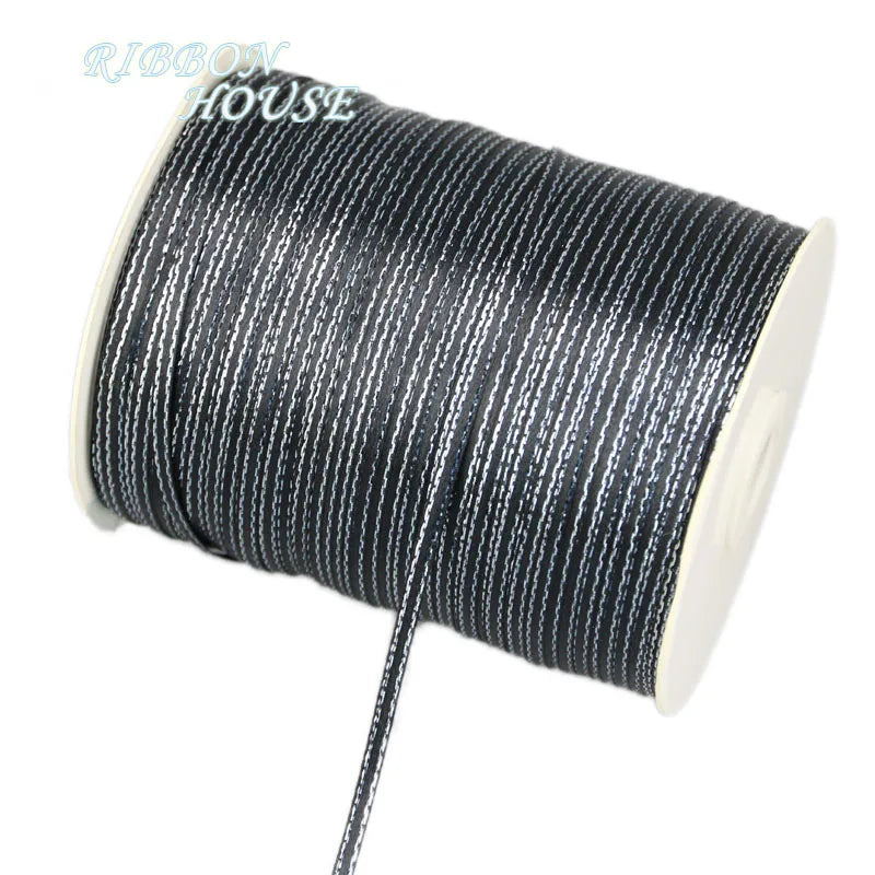(40 mètres/lot) 1/8'' (3mm) Rubans de satin à bord argenté Ruban d'emballage cadeau en gros