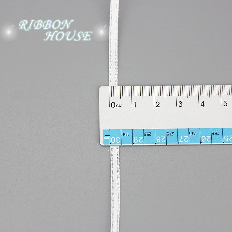 (40 mètres/lot) 1/8'' (3mm) Rubans de satin à bord argenté Ruban d'emballage cadeau en gros