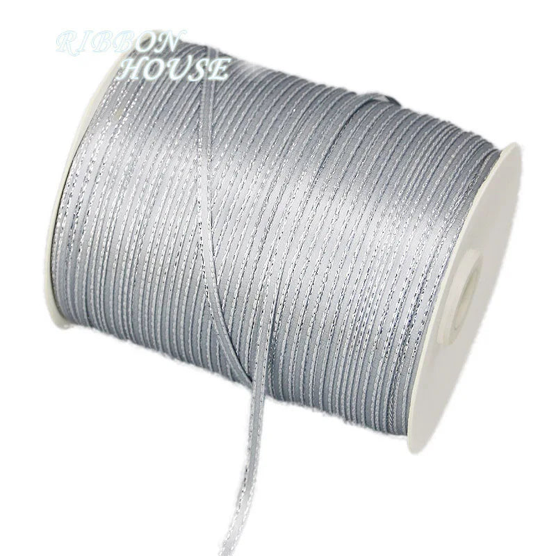 (40 mètres/lot) 1/8'' (3mm) Rubans de satin à bord argenté Ruban d'emballage cadeau en gros