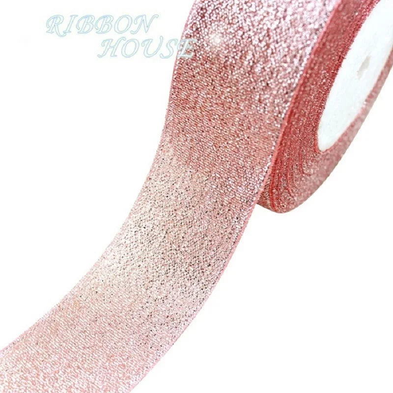 (25 yards/rolle) Flesh Rosa Metallic Glitter Band Bunte geschenk paket bänder großhandel 6/10/20/25/40mm