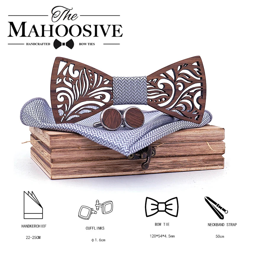 Ensemble noeud papillon en bois et mouchoir noeud papillon cravate Cravate Homme Noeud Papillon Corbatas Hombre Pajarita cadeau pour homme Noël