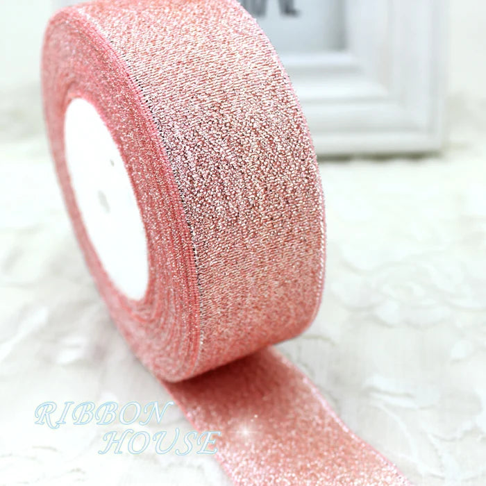(25 yards/roll) Pink Meat Metallic Glitter Ribbon Colorful gift package ribbons wholesale