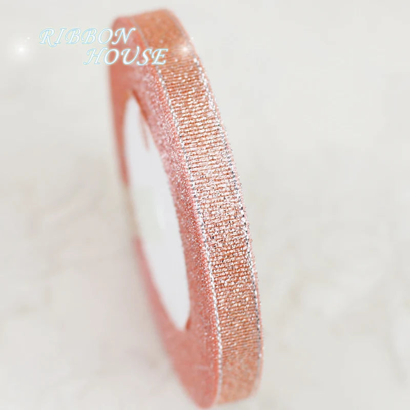 (25 yards/rolle) Flesh Rosa Metallic Glitter Band Bunte geschenk paket bänder großhandel 6/10/20/25/40mm