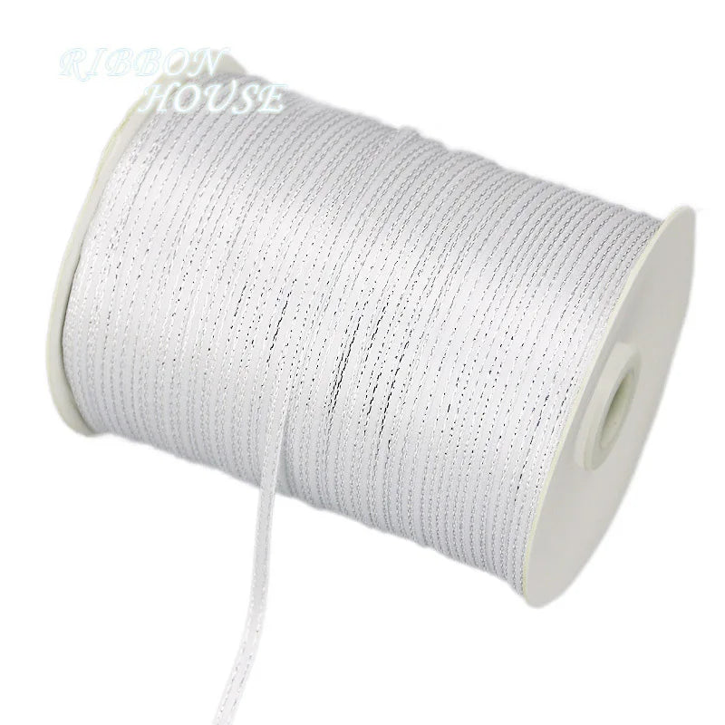 (40 mètres/lot) 1/8'' (3mm) Rubans de satin à bord argenté Ruban d'emballage cadeau en gros