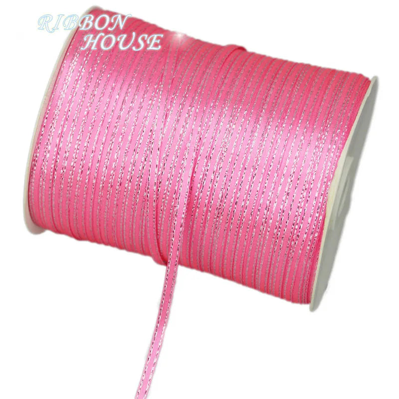 (40 mètres/lot) 1/8'' (3mm) Rubans de satin à bord argenté Ruban d'emballage cadeau en gros