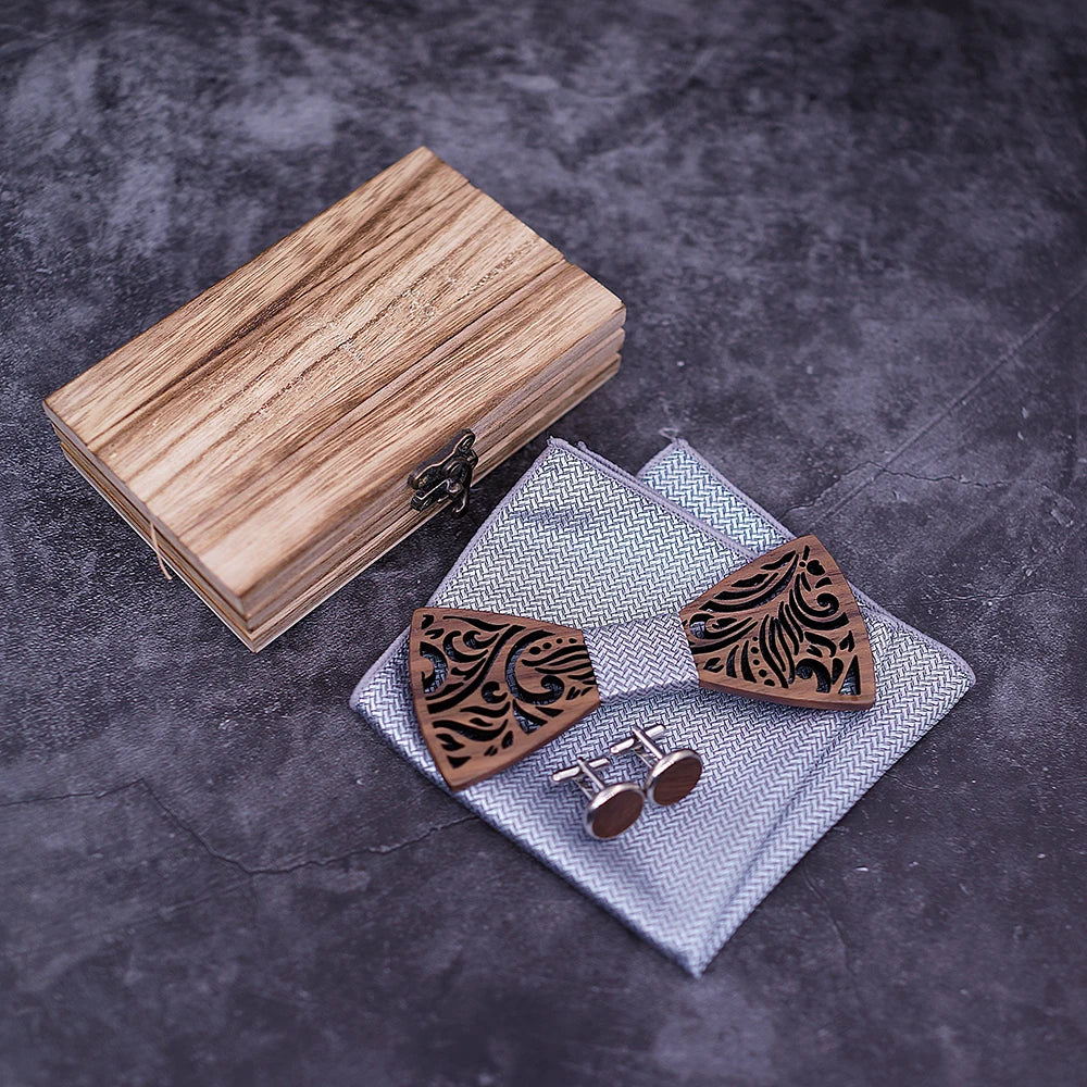 Ensemble noeud papillon en bois et mouchoir noeud papillon cravate Cravate Homme Noeud Papillon Corbatas Hombre Pajarita cadeau pour homme Noël