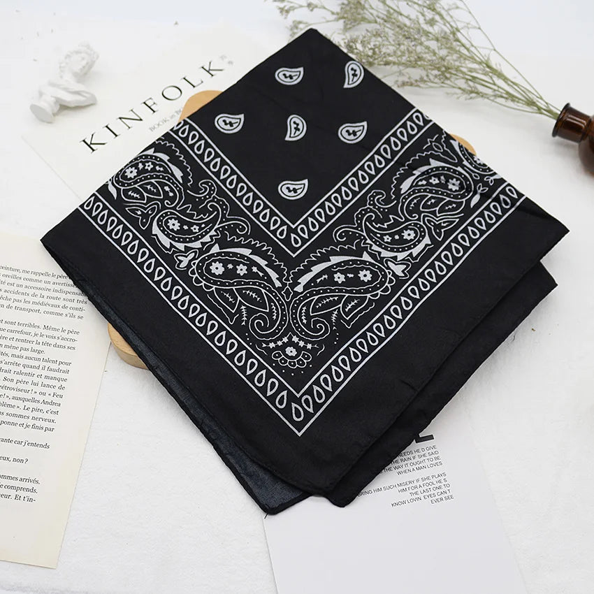 Bandana unisexe style hip-hop noir, bandeau pour cheveux, foulard, couvre-chef de sport, protège-poignets, foulard carré, mouchoir imprimé