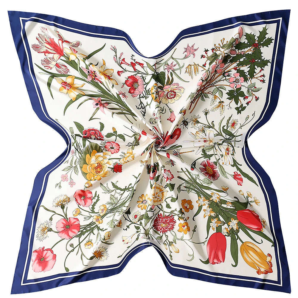 130cm 100% Twill Silk Scarves Luxury Floral Square Scarf Women Brand Hijab Scarf Shawl  Design Bandana Foulard Pashmina For Lady