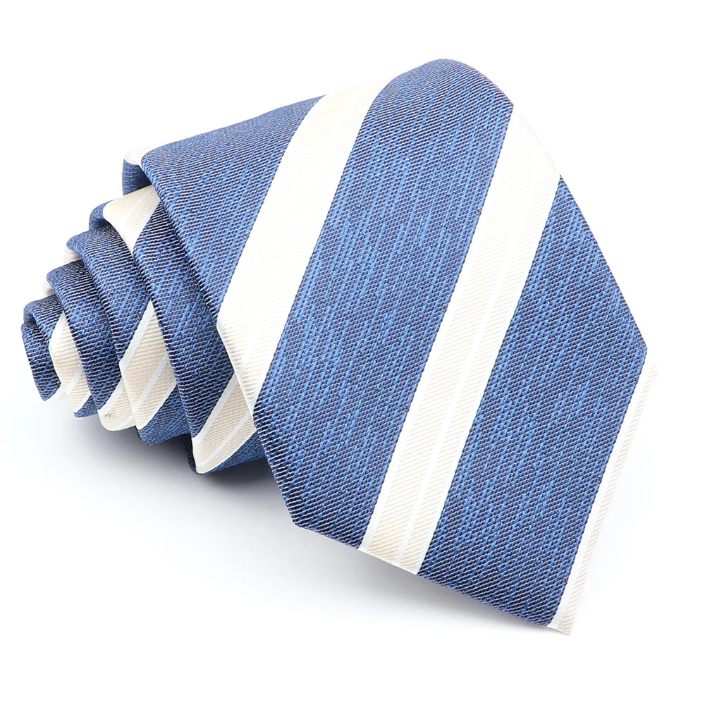 Cravate formelle pour homme, rayée, bleu et gris, 8 cm de large, cadeau pour homme, bureau, mariage, fête, accessoires pour homme, usage quotidien