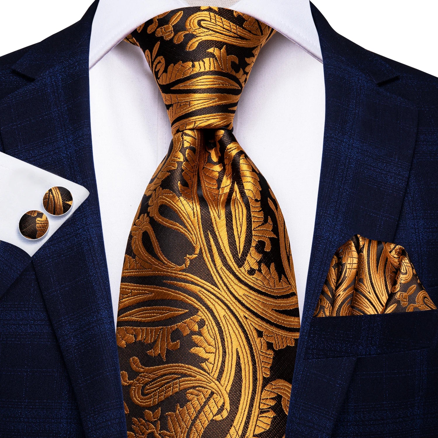 Ensemble de cravates pour hommes Hi-Tie, orange et noir, motif cachemire, en soie, pour mariage, nouveau design tendance, boutons de manchette, livraison directe