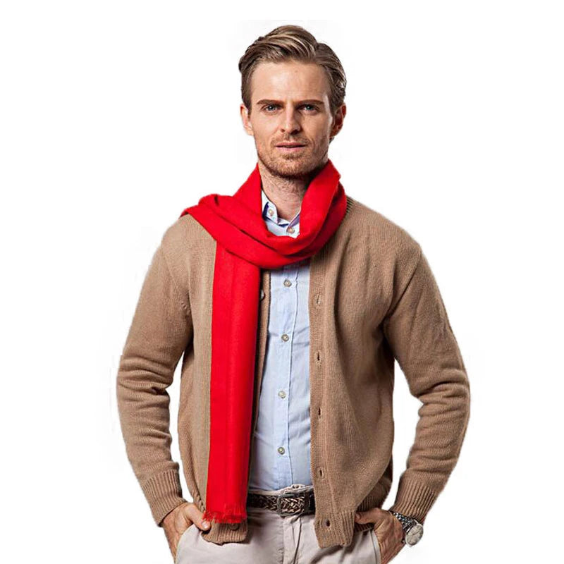 Écharpe rouge tendance pour homme, couleur unie, marque de luxe, style styliste, en laine douce et cachemire, châle d'hiver