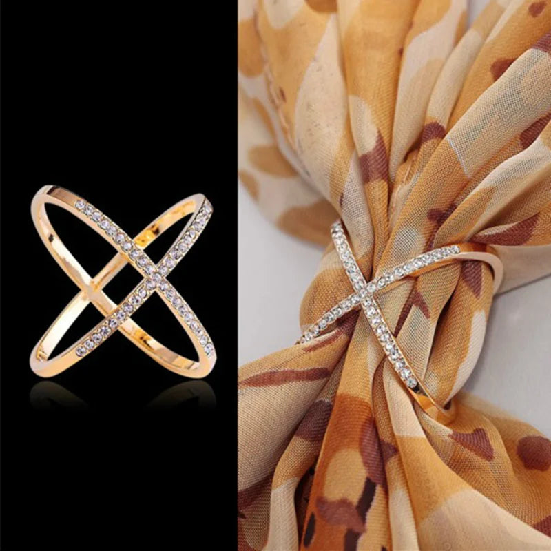 Broches croisées en forme de X, boucles d'écharpe en cristal pour femmes, écharpes creuses, boucle, bijoux, accessoires vestimentaires