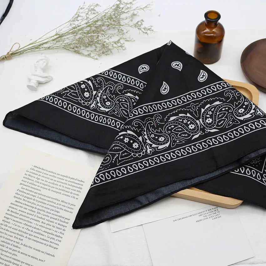 Bandana unisexe style hip-hop noir, bandeau pour cheveux, foulard, couvre-chef de sport, protège-poignets, foulard carré, mouchoir imprimé