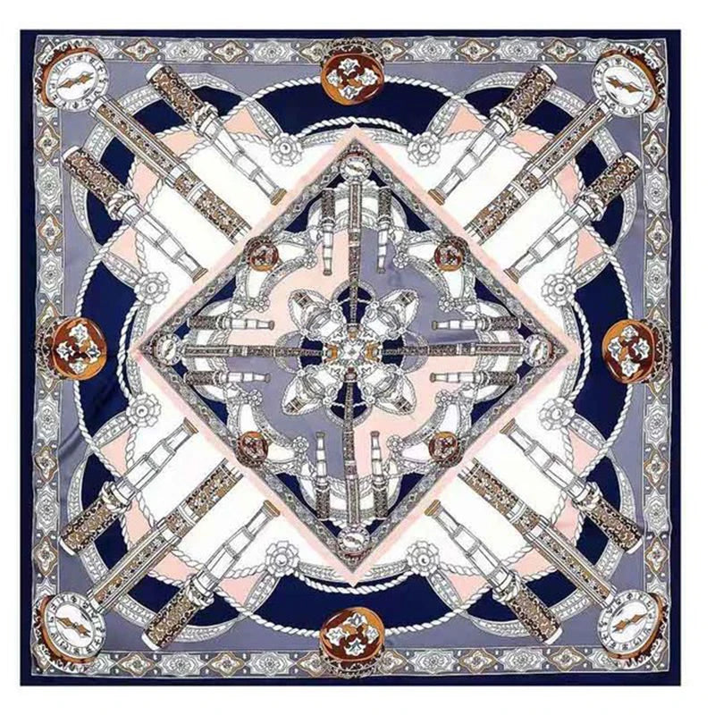 130*130cm Luxury Brand Printed Cartoon Square Scarf Twill Silk Scarf Kerchief Scarves For Ladies Women Fashion Shawls Echarpe