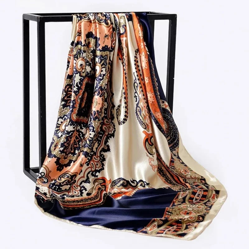 90X90CM Schals Frauen Drucken Haar Hals Platz Seide Büro Dame Schal Bandana Taschentuch Kopftuch Foulard Weibliche Wrap muffler