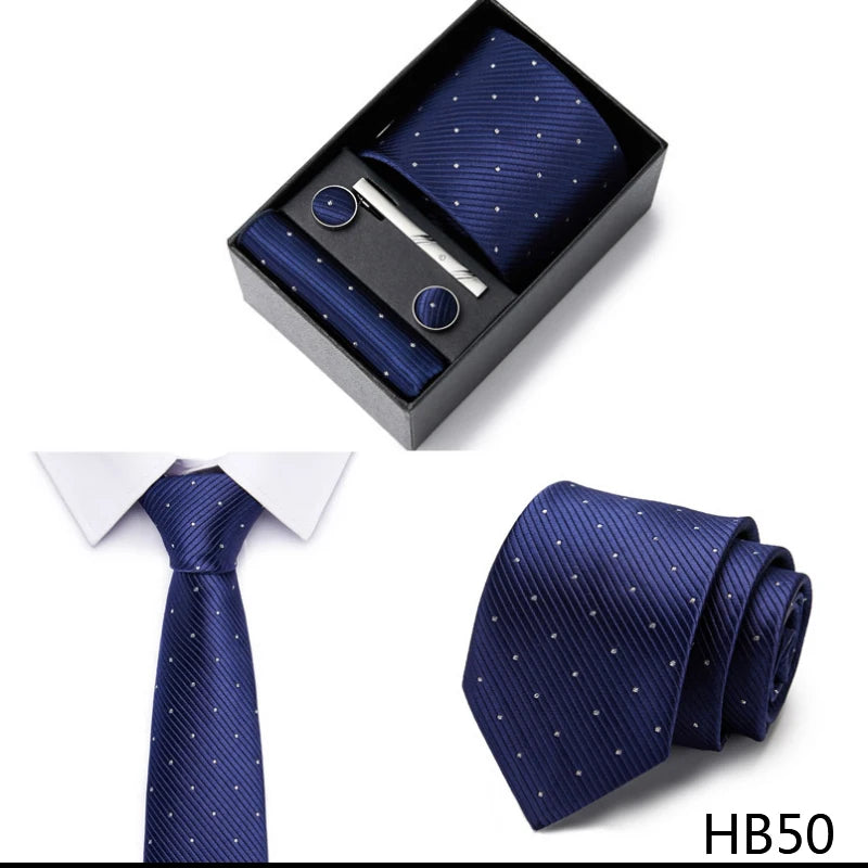 2023 New Style Wedding Gift Tie Pocket Squares Set Necktie Box Men Solid Black Suit Accessories Fit Wedding