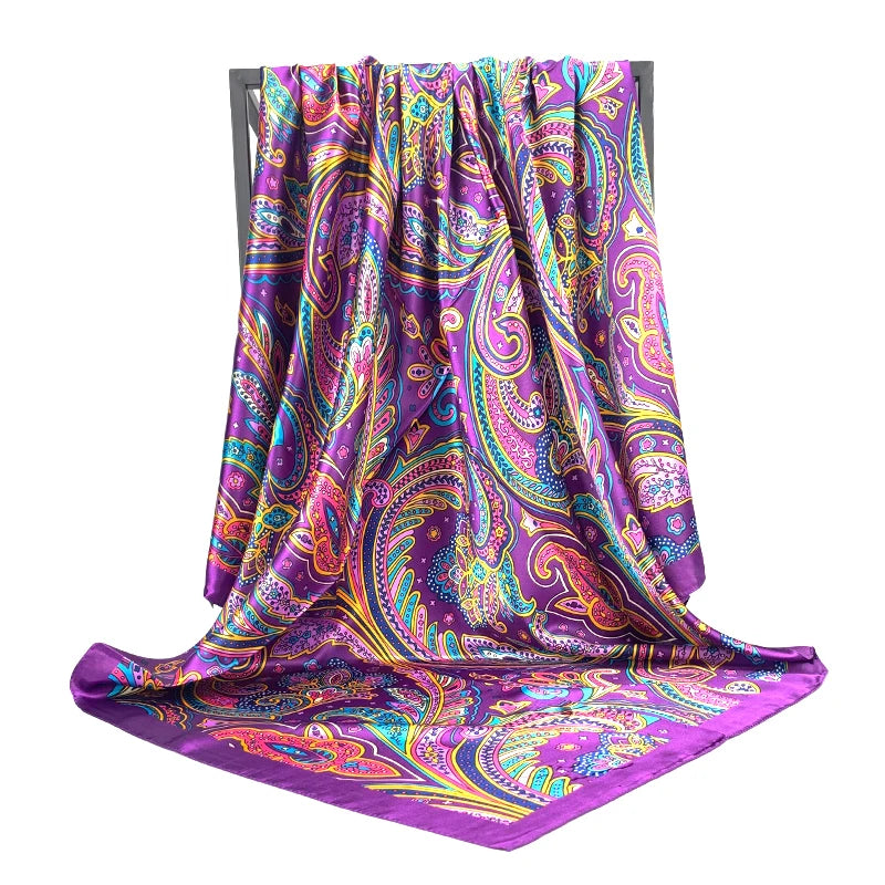 90X90CM Schals Frauen Drucken Haar Hals Platz Seide Büro Dame Schal Bandana Taschentuch Kopftuch Foulard Weibliche Wrap muffler