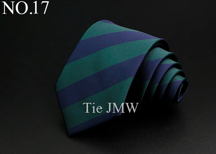 Nouvelle cravate classique à rayures pour homme, 7 cm, jacquard, rouge, bleu, vert, à porter au quotidien, accessoire pour robe de soirée, cadeau pour homme