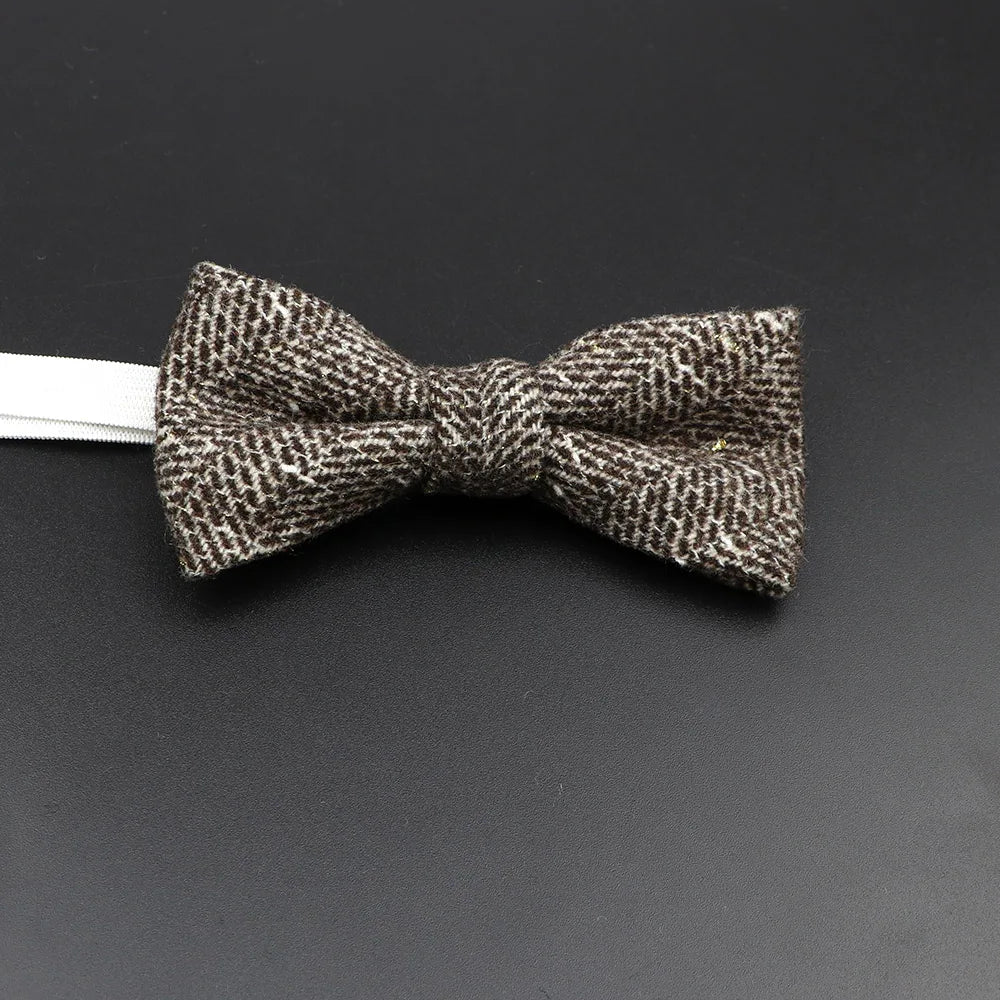 Nœud papillon en laine tissé à carreaux, style formel, marron et gris, accessoire pour homme, idéal pour une soirée de mariage ou un costume