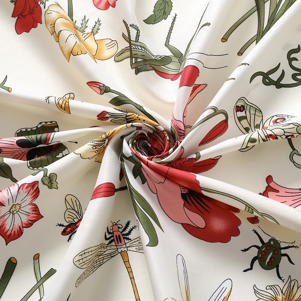 130cm 100% Twill Silk Scarves Luxury Floral Square Scarf Women Brand Hijab Scarf Shawl  Design Bandana Foulard Pashmina For Lady